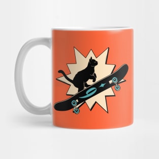 Cool Skater Black Cat in orange Mug